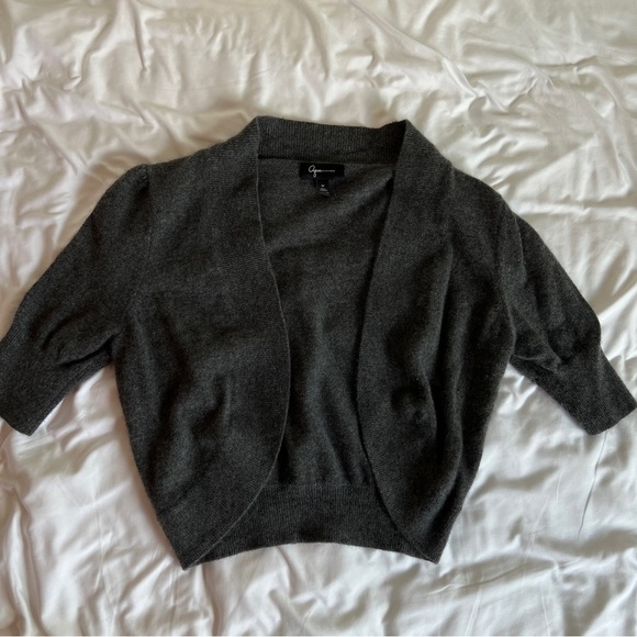 100% Cashmere Vintage Y2K Aqua Gray Open-Front Short Sleeve Sweater - Picture 2 of 9